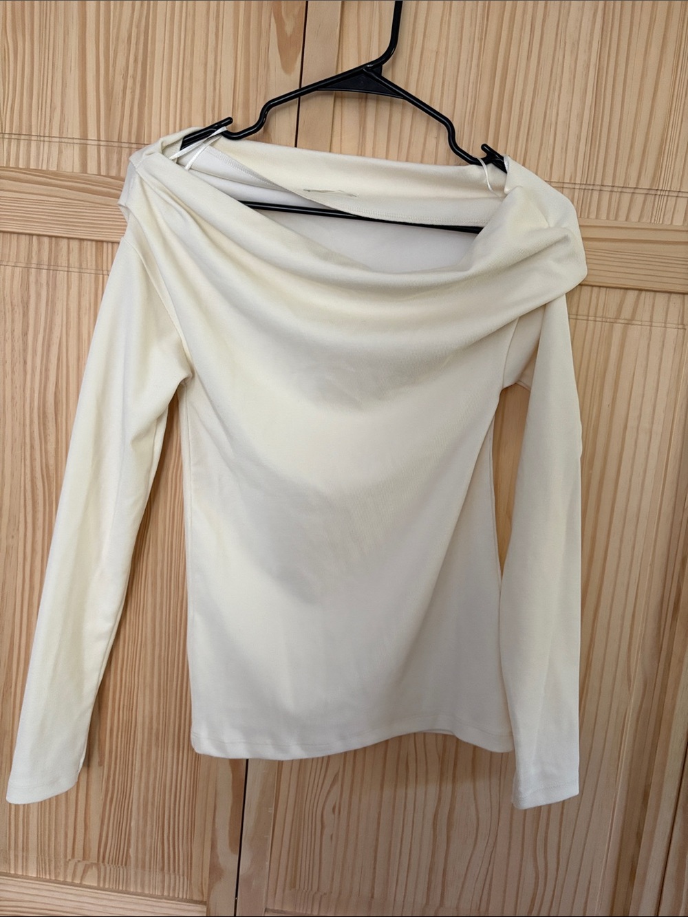 Zara Cream Off-Shoulder Long Sleeve Top
